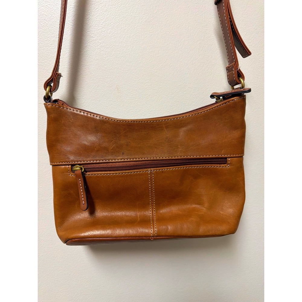 Tignanello Leather Crossbody Bag Brown Small Hobo Shoulder Purse RFID Brass Logo - Picture 9 of 16